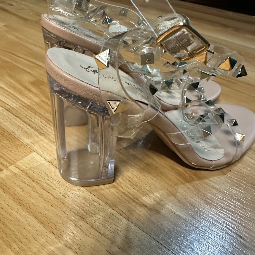 Lola Shoetique Pink and Clear Studded Heels